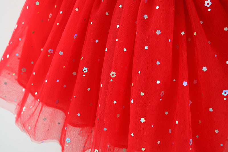 Vestido infantil con flores rojas