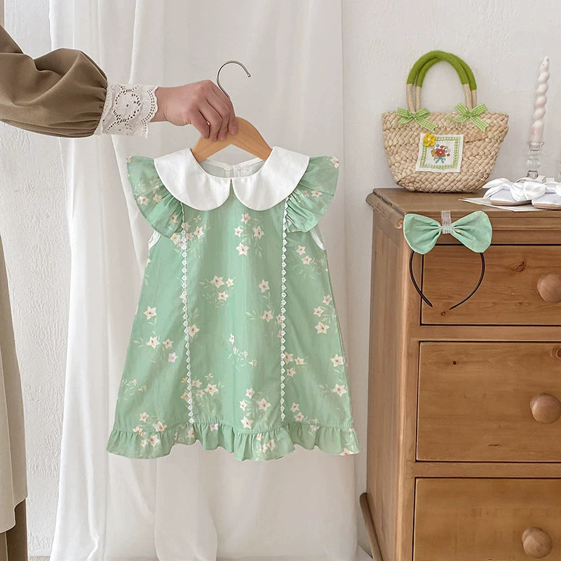 Children's Green Dress with Little Flowers