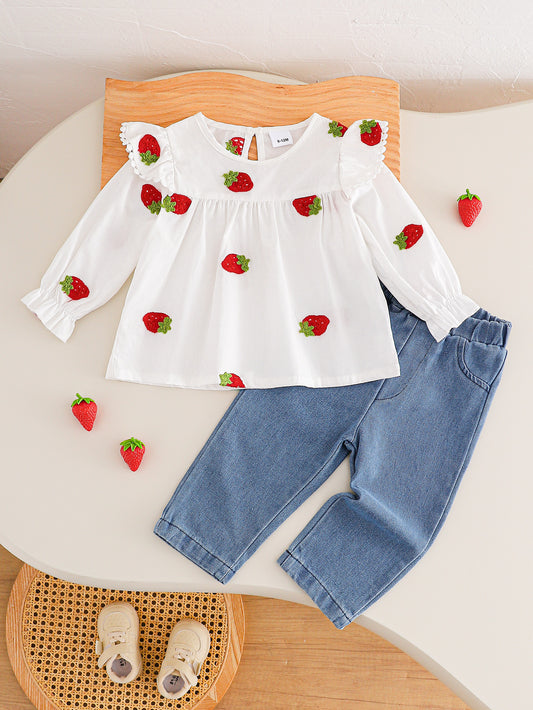 Girls' Strawberries and Jeans Set