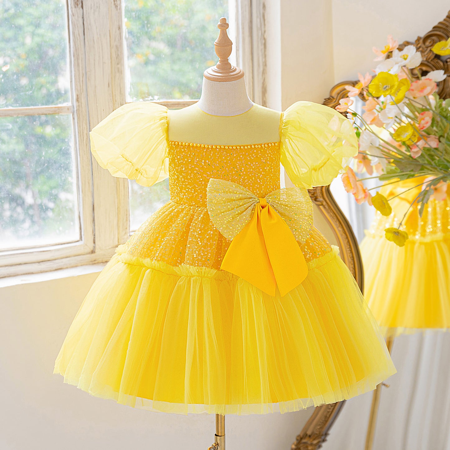 Children's Party Dress with Glitter Bow