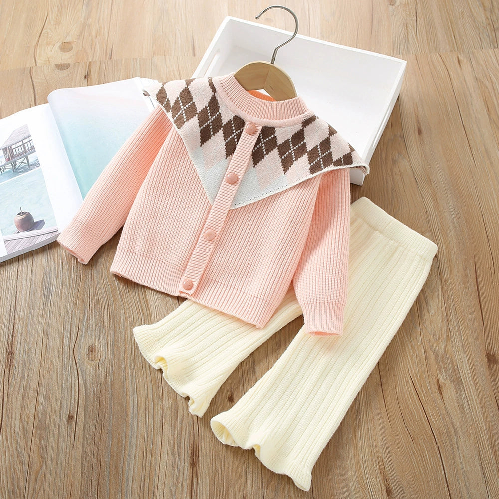 Infant Knit Outfit Set with Checkered Collar