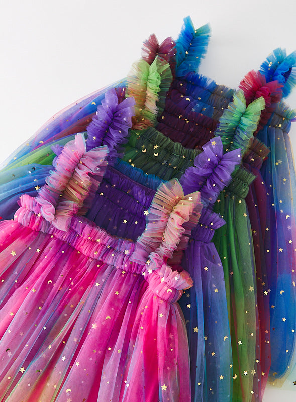 Vestido de tul infantil con estrellas de colores