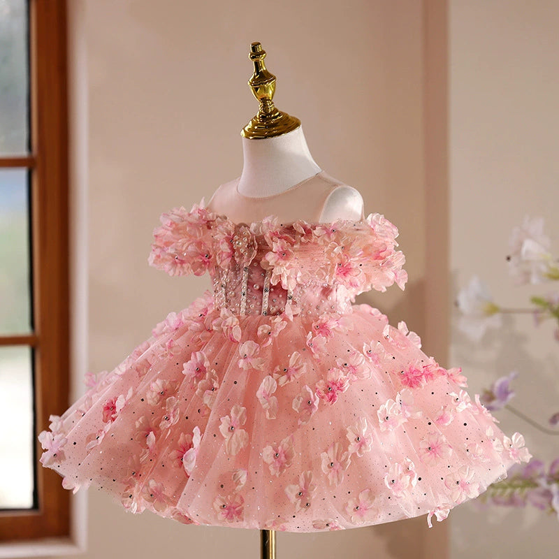 Children's Pink Flower Party Dress