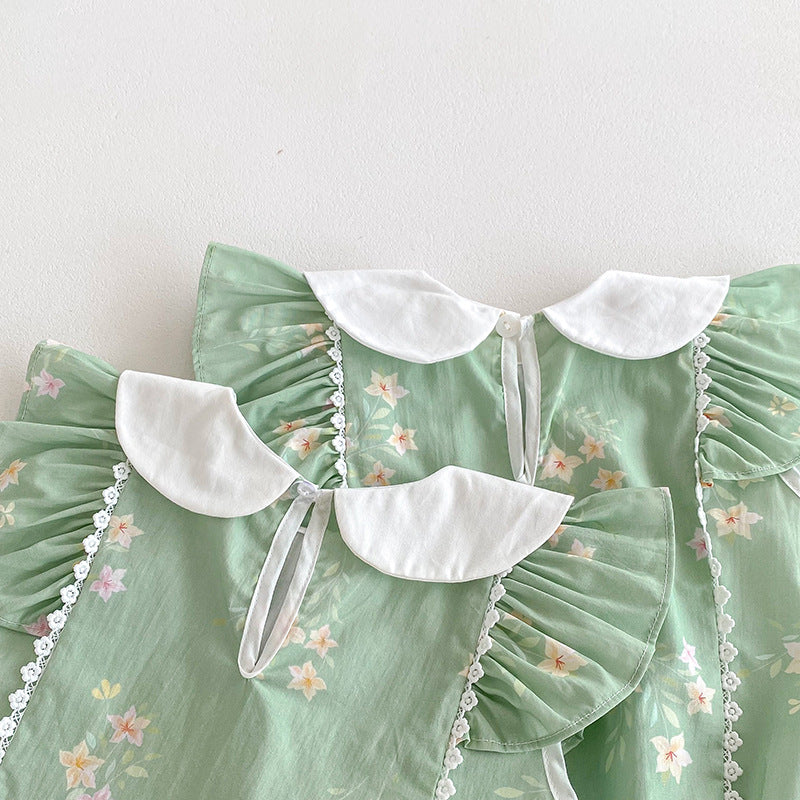Children's Green Dress with Little Flowers