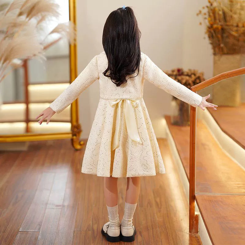 Beige Children's Dress + Romper with Bow