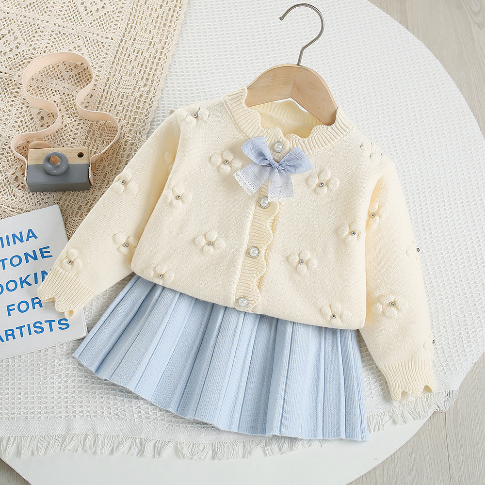 Children's Knit Set with Flowers and Bows