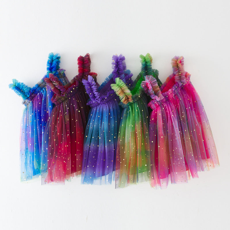 Vestido de tul infantil con estrellas de colores