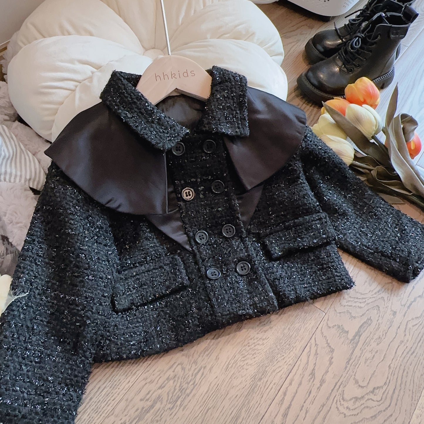 Girls' Black Outfit with Small Bows