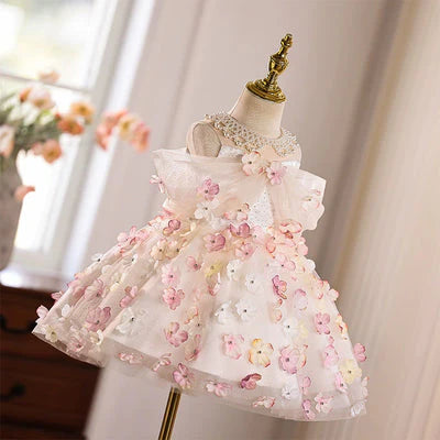 Children's Party Dress with Flowers and Bow