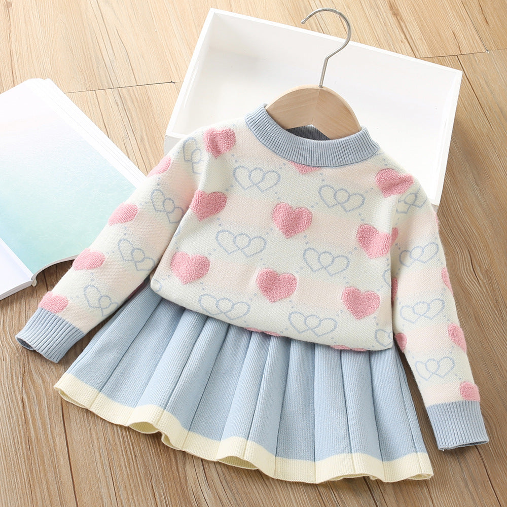 Girls' Heart Knit Set