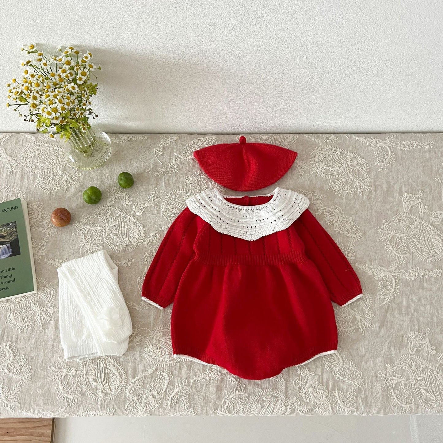 Red Knitted Baby Bodysuit
