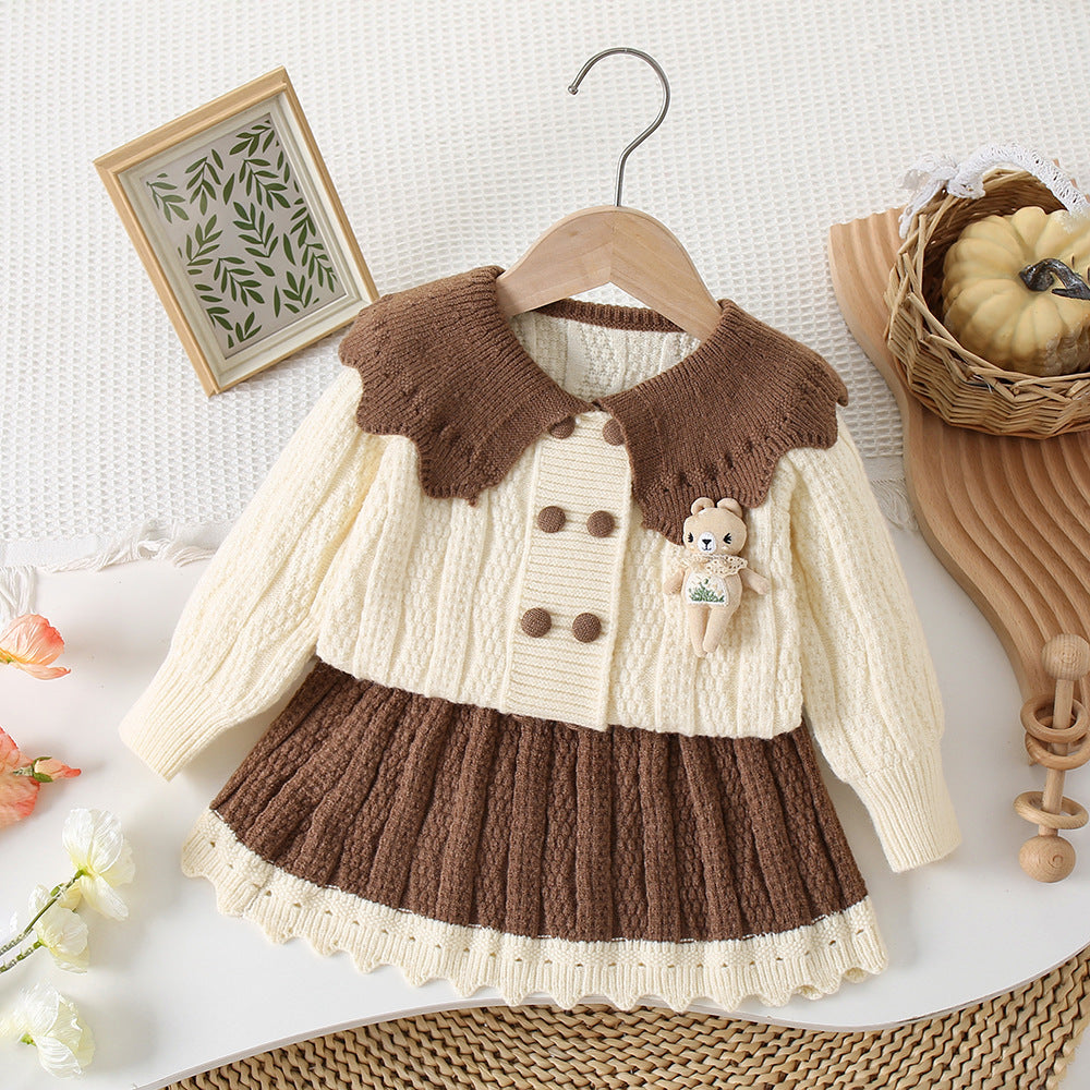 Conjunto de punto para niña, osito de peluche
