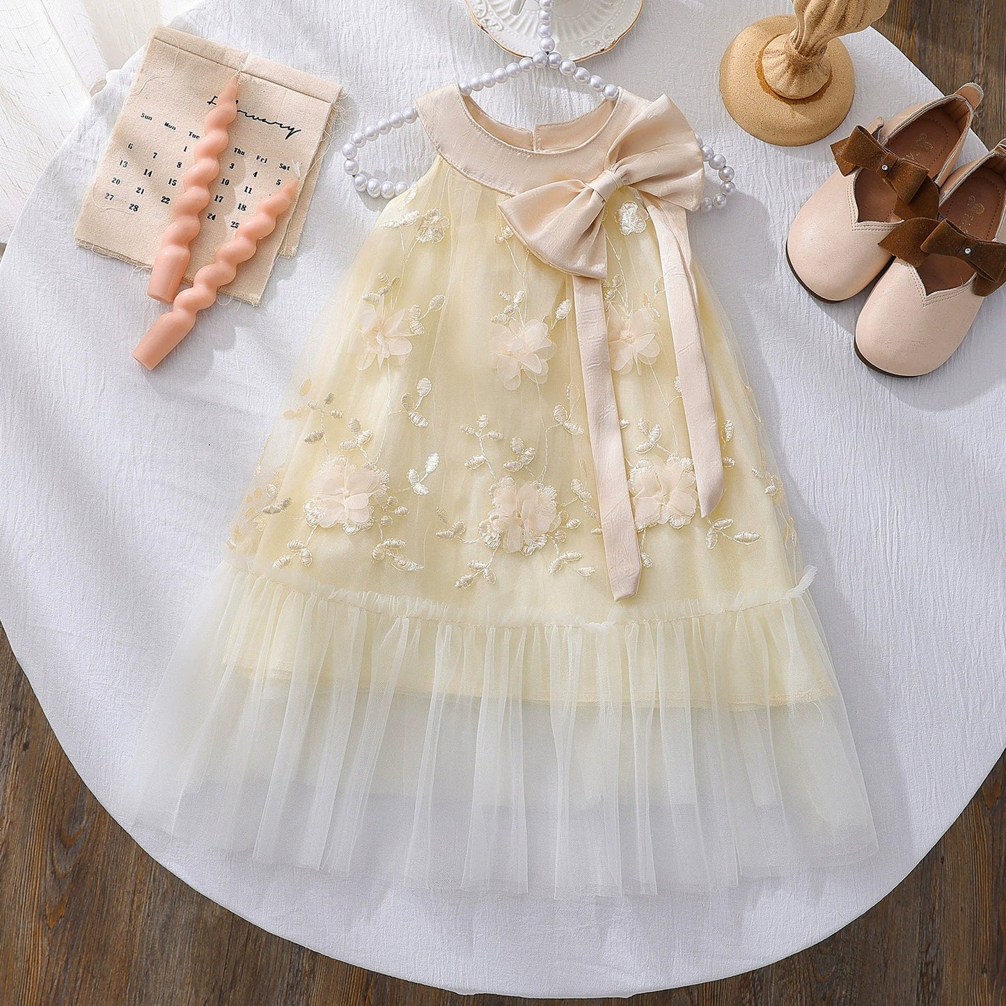 Children's Floral Tulle Dress with Bow