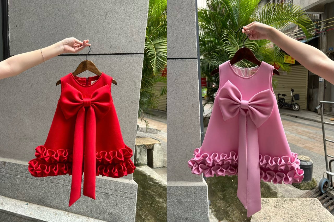 Children's Dress with Ruffles and Bow Hem