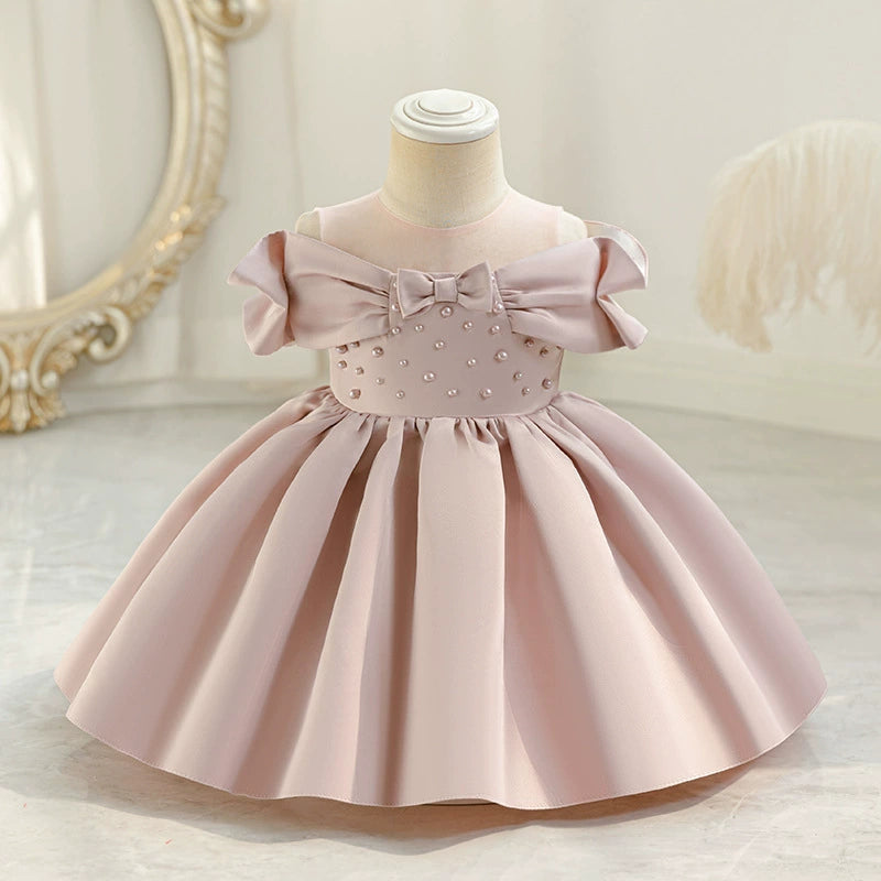 Delicate Pearl Bow Party Dress