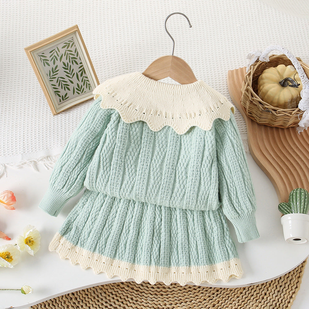 Conjunto de punto para niña, osito de peluche