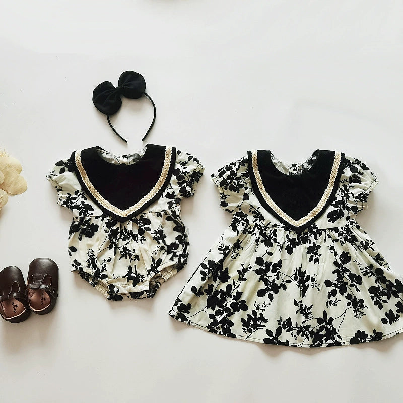 Children's Black Dress with Flowers