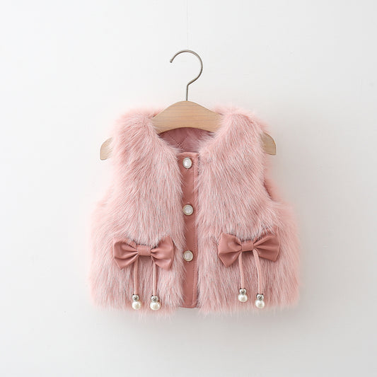 Girls' Furry Bow Vest
