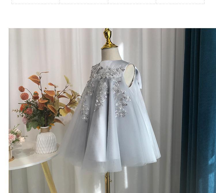Shiny Silver Children's Dress with Bow