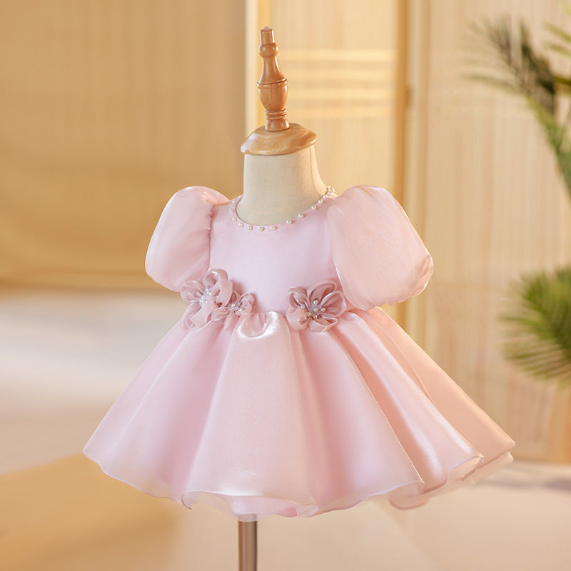 Children's Pink Party Dress with Flowers