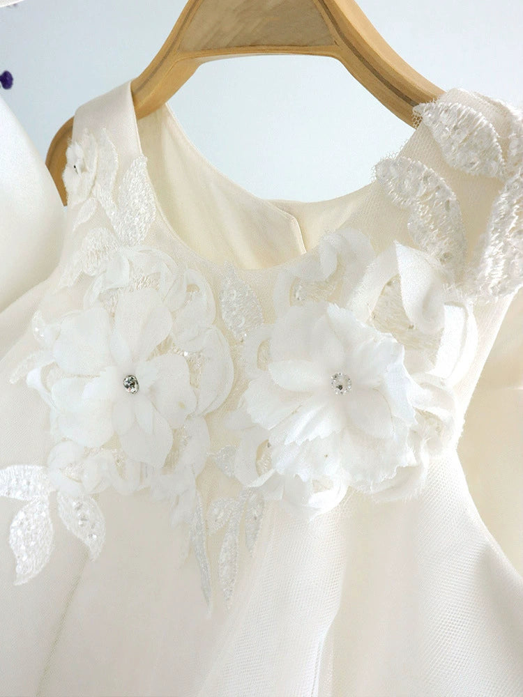 White Children's Dress with Flowers and Bow