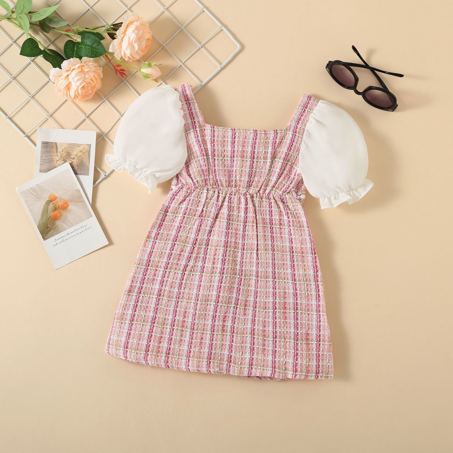 Vestido de cuadros rosa bebé