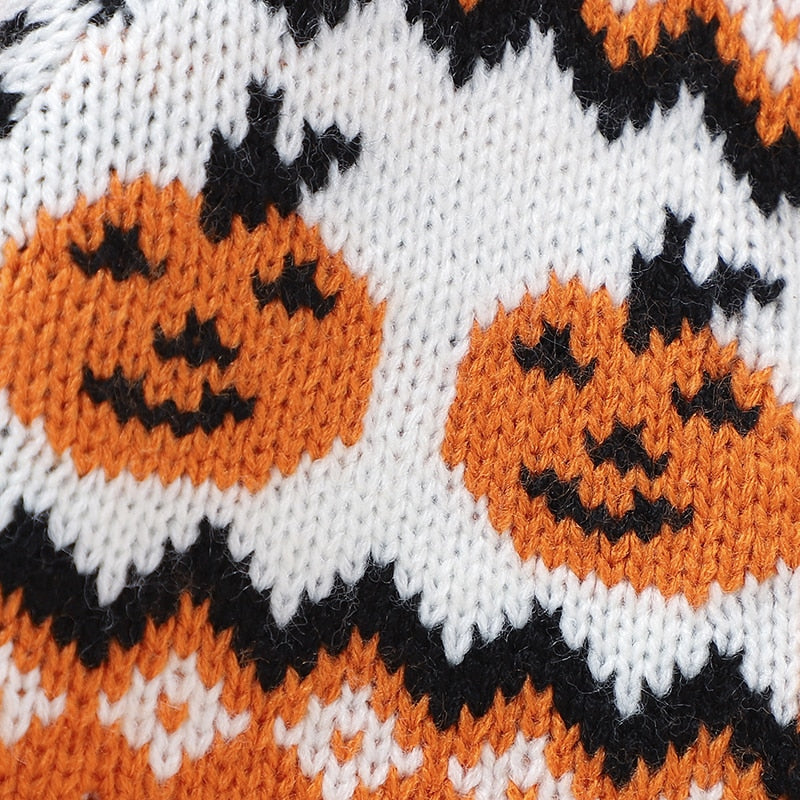 Halloween Winter Orange Pumpkin Knit Jumpsuits