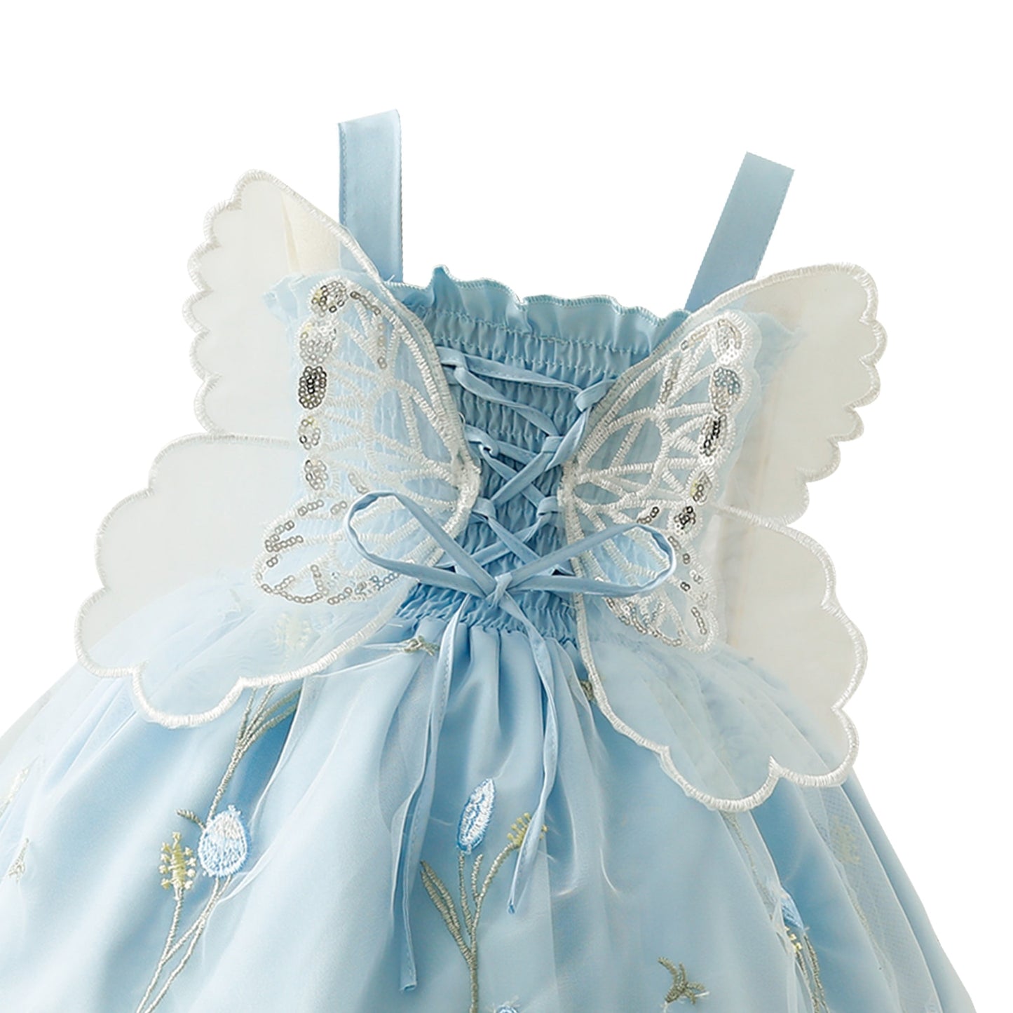 Vestido bordado con alas de mariposa