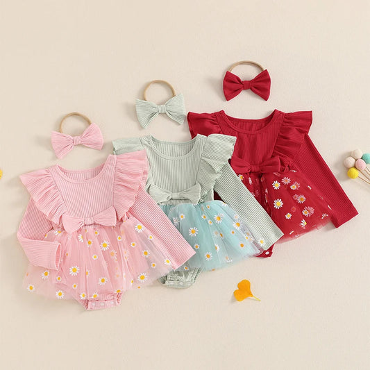 Vestido de margaritas de tul para niña