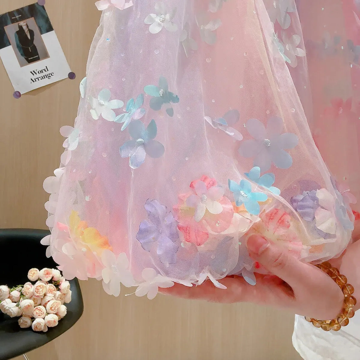 3D Flower Mesh Dress Baby Girl Fairy Flower Princess Dress