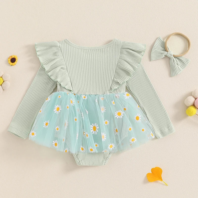Vestido de margaritas de tul para niña