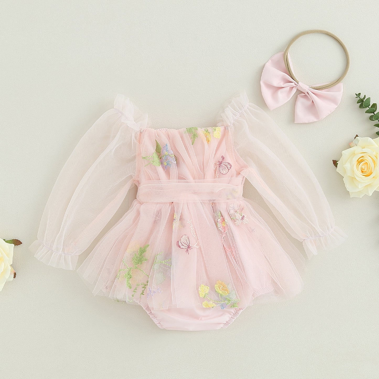 Vestido de cuerpo infantil de tul delicado + diadema