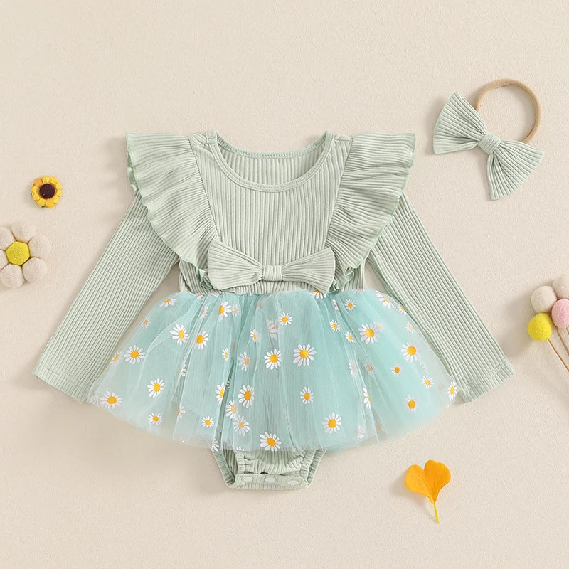 Vestido de margaritas de tul para niña