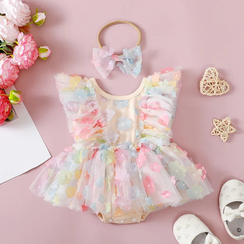 Body Infantil Flores Colores + Lazo