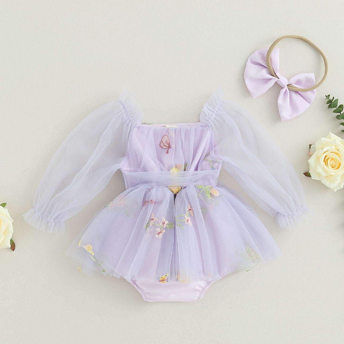 Vestido de cuerpo infantil de tul delicado + diadema