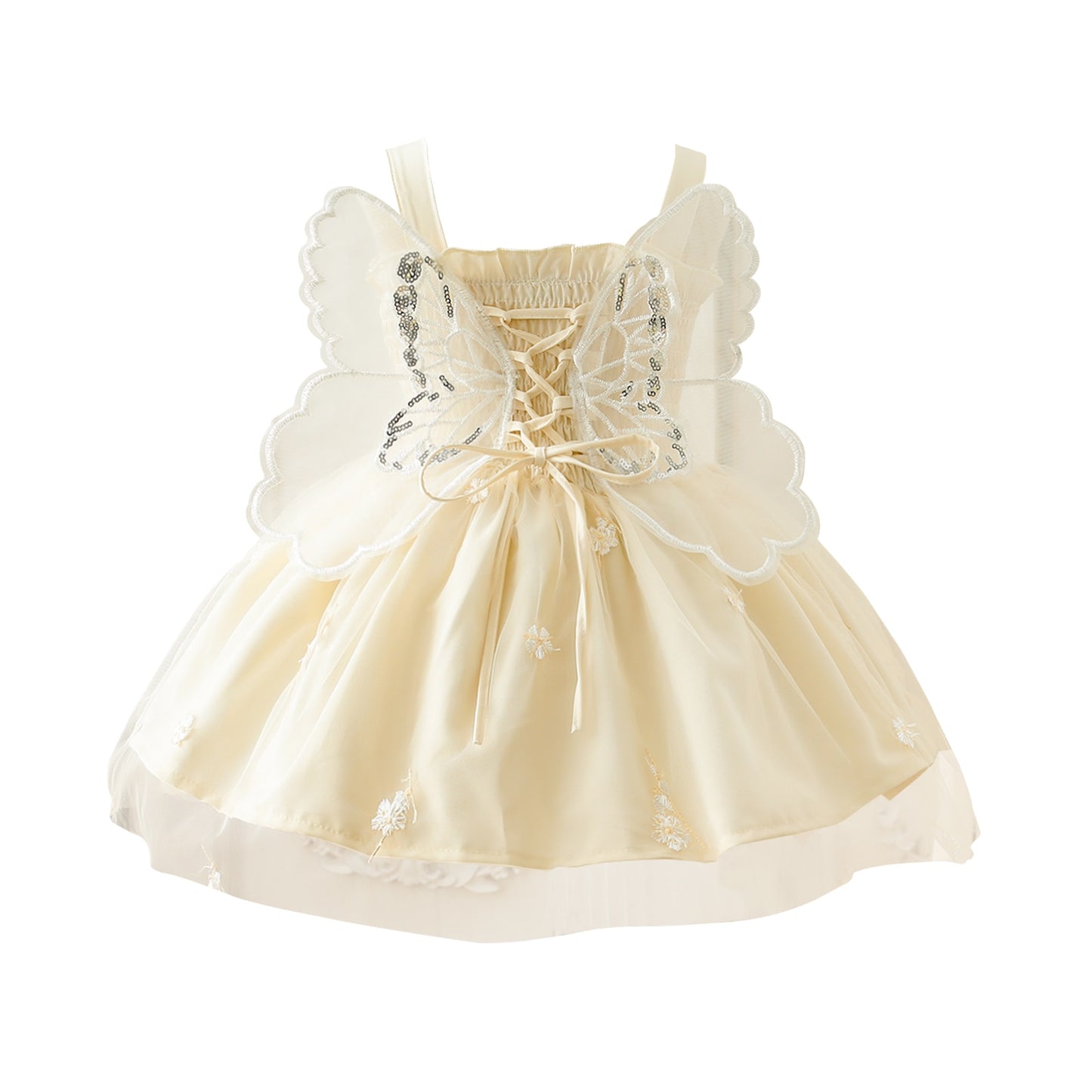 Vestido bordado con alas de mariposa