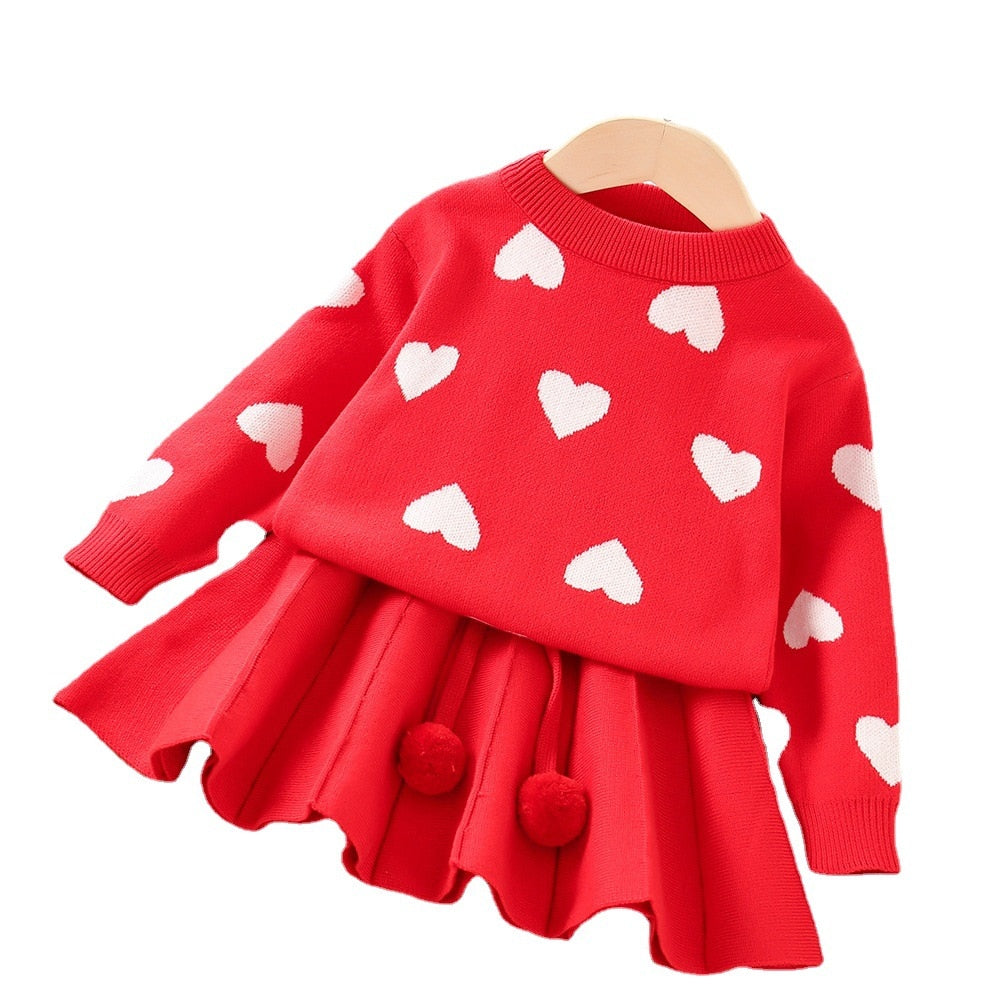 Conjunto infantil corazones Falda + blusa fría