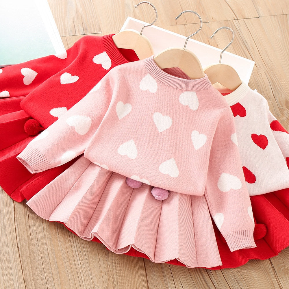Conjunto infantil corazones Falda + blusa fría