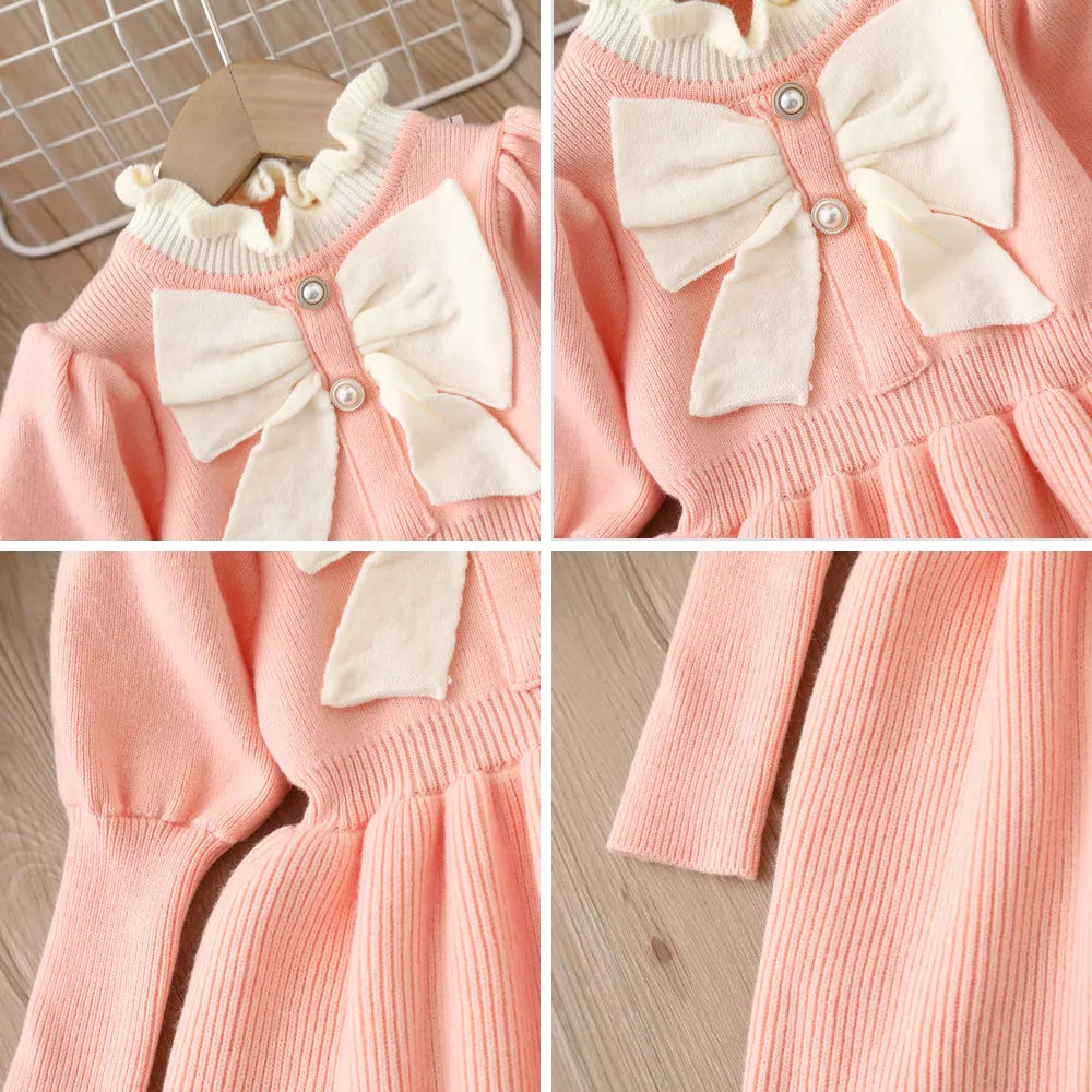 Vestido infantil para clima frío con lazo