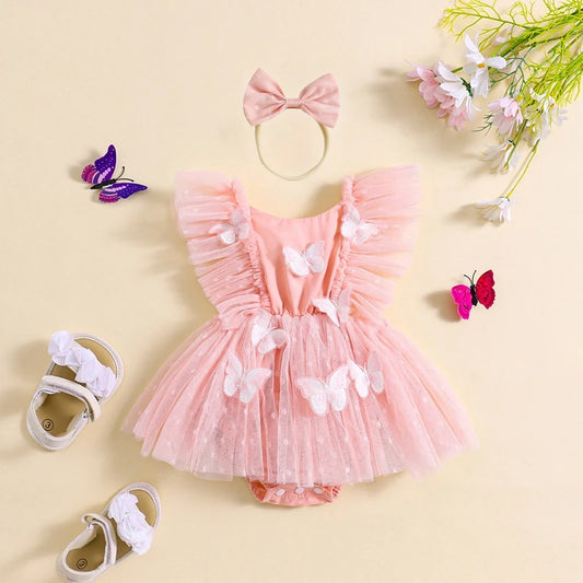 Body de niña bebé de tul con mariposas y lazo