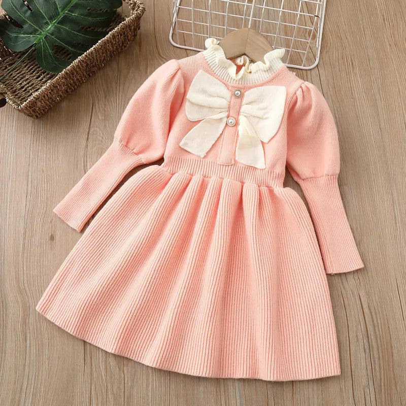 Vestido infantil para clima frío con lazo