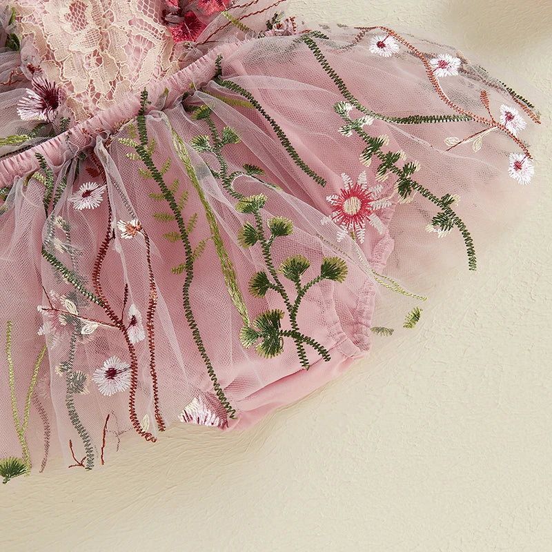 Vestido infantil con bordado floral para niñas