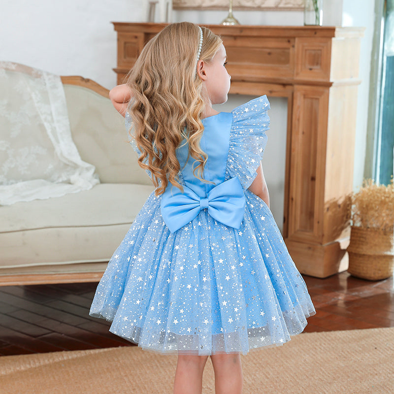 Vestido de fiesta infantil con tul y estrellas