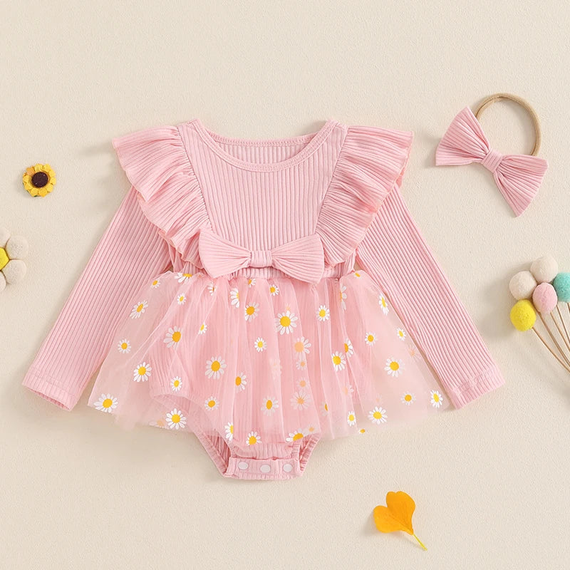 Vestido de margaritas de tul para niña