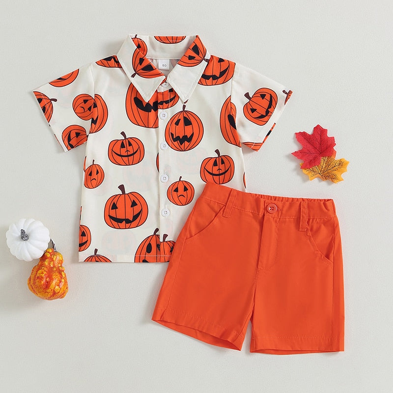Conjunto de 2 piezas de ropa de Halloween con estampado de calabaza de verano