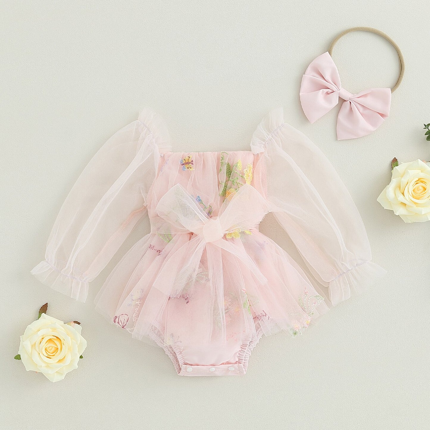 Vestido de cuerpo infantil de tul delicado + diadema