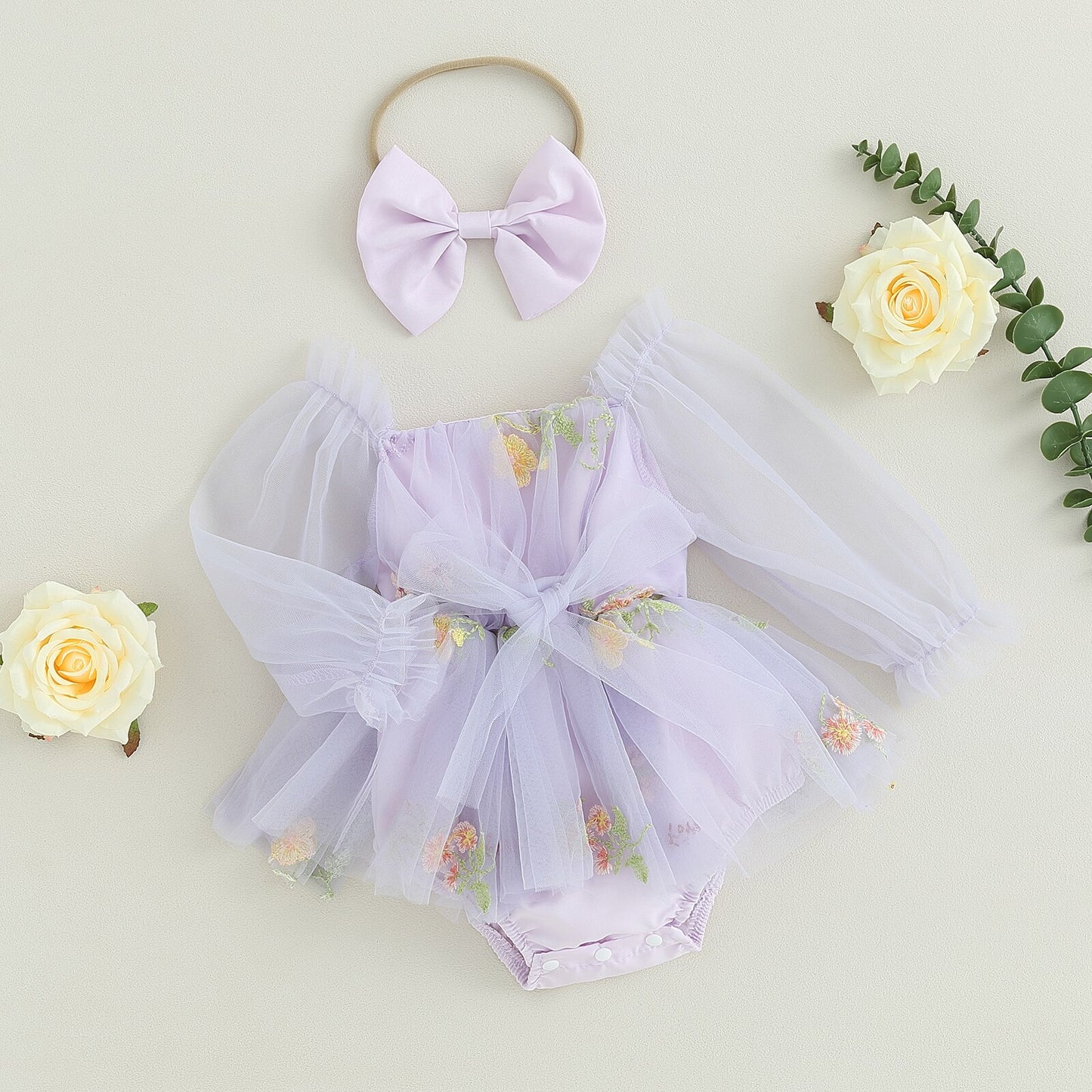 Vestido de cuerpo infantil de tul delicado + diadema