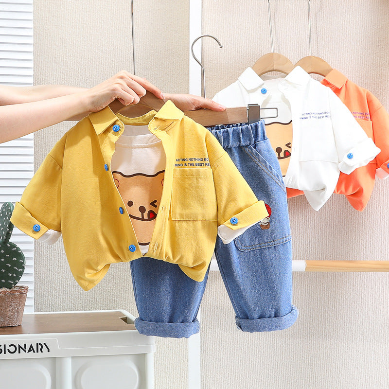 Conjunto infantil de 3 piezas oso con vaqueros