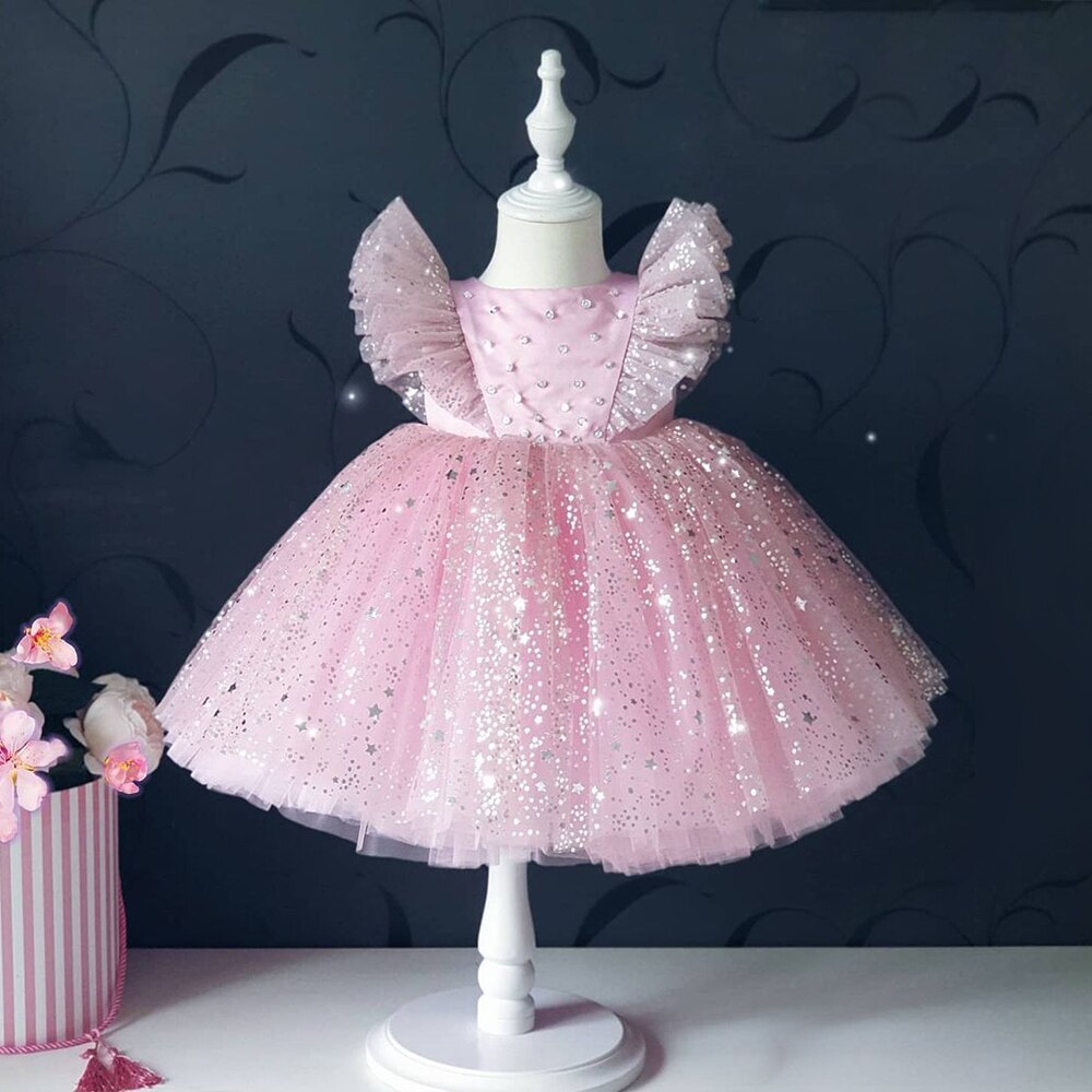 Vestido de fiesta infantil con tul y estrellas