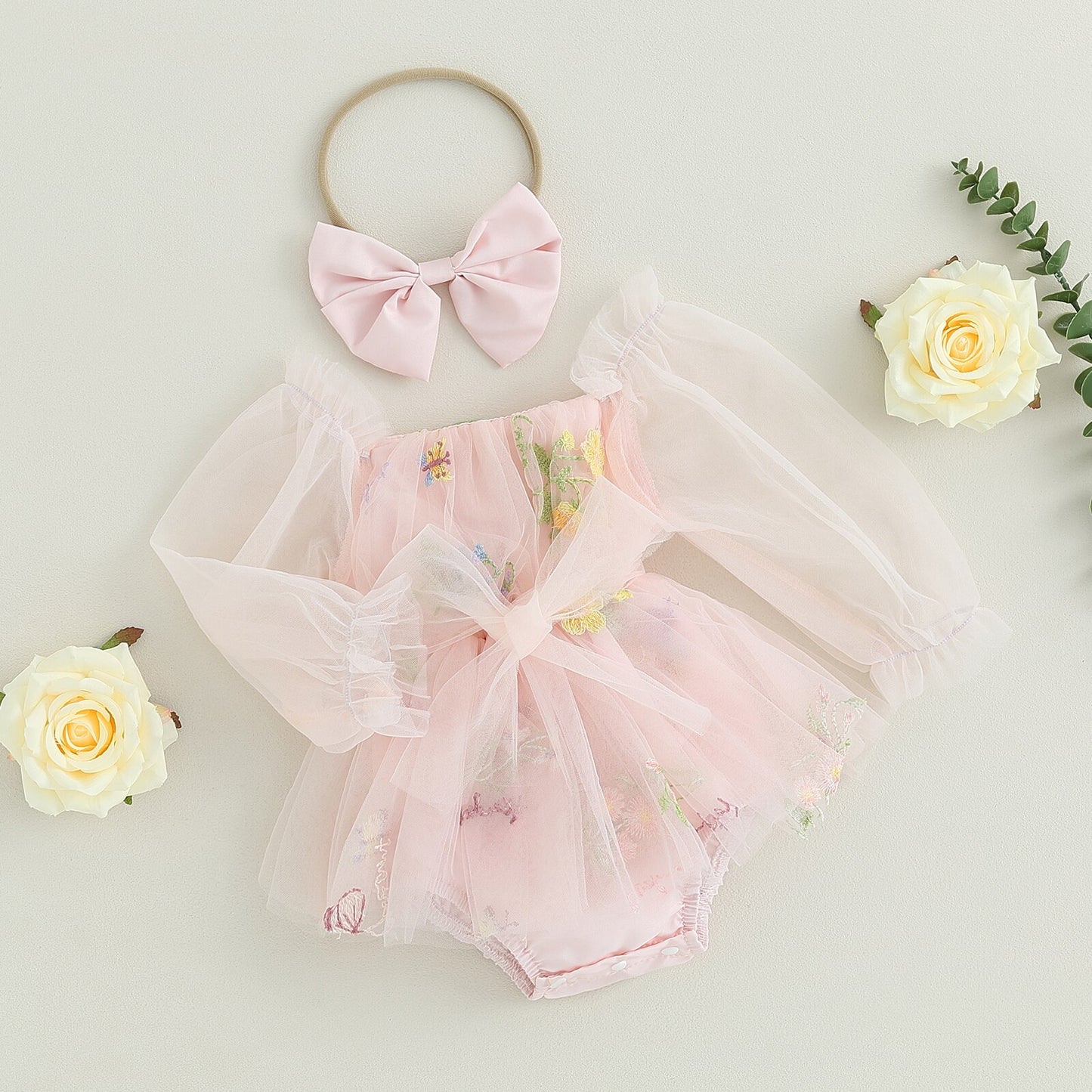 Vestido de cuerpo infantil de tul delicado + diadema